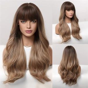 23” Ombre Natural Looking Synthetic Heat Resistant Wig With Bangs
